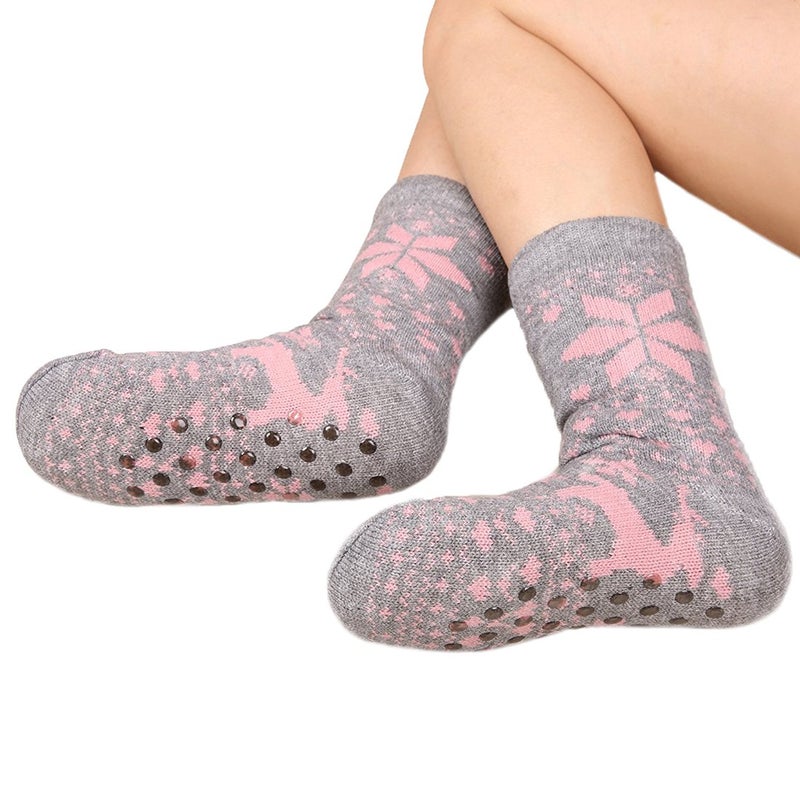 FRALOSHA Fuzzy Warm Slipper Socks Women Winter floor Socks Super Soft lined with Grippers reading Socks Cozy Sleeping Reindeer Sock (Pink) - Image 3